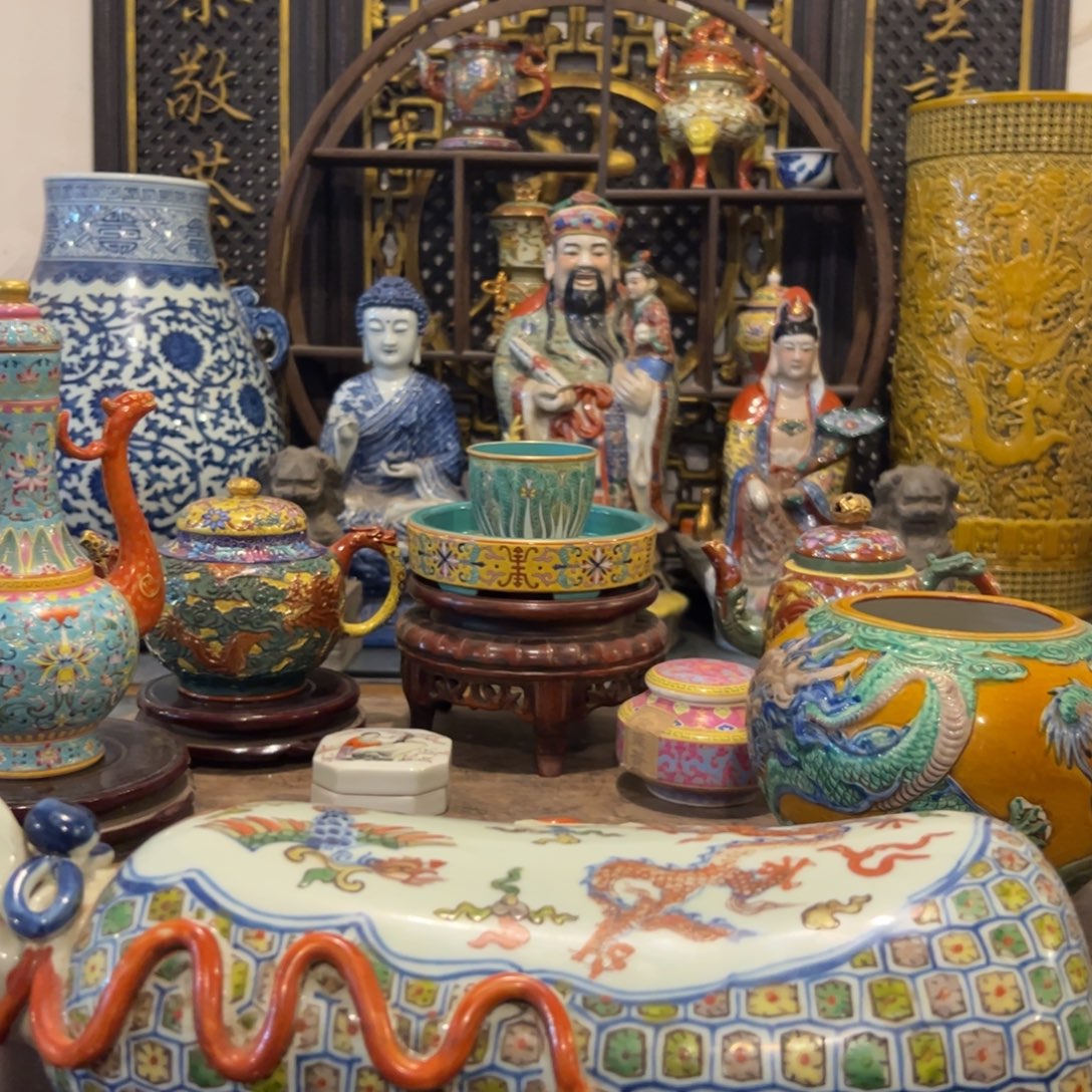 福***禄摆件五彩龙凤丞相瓷枕