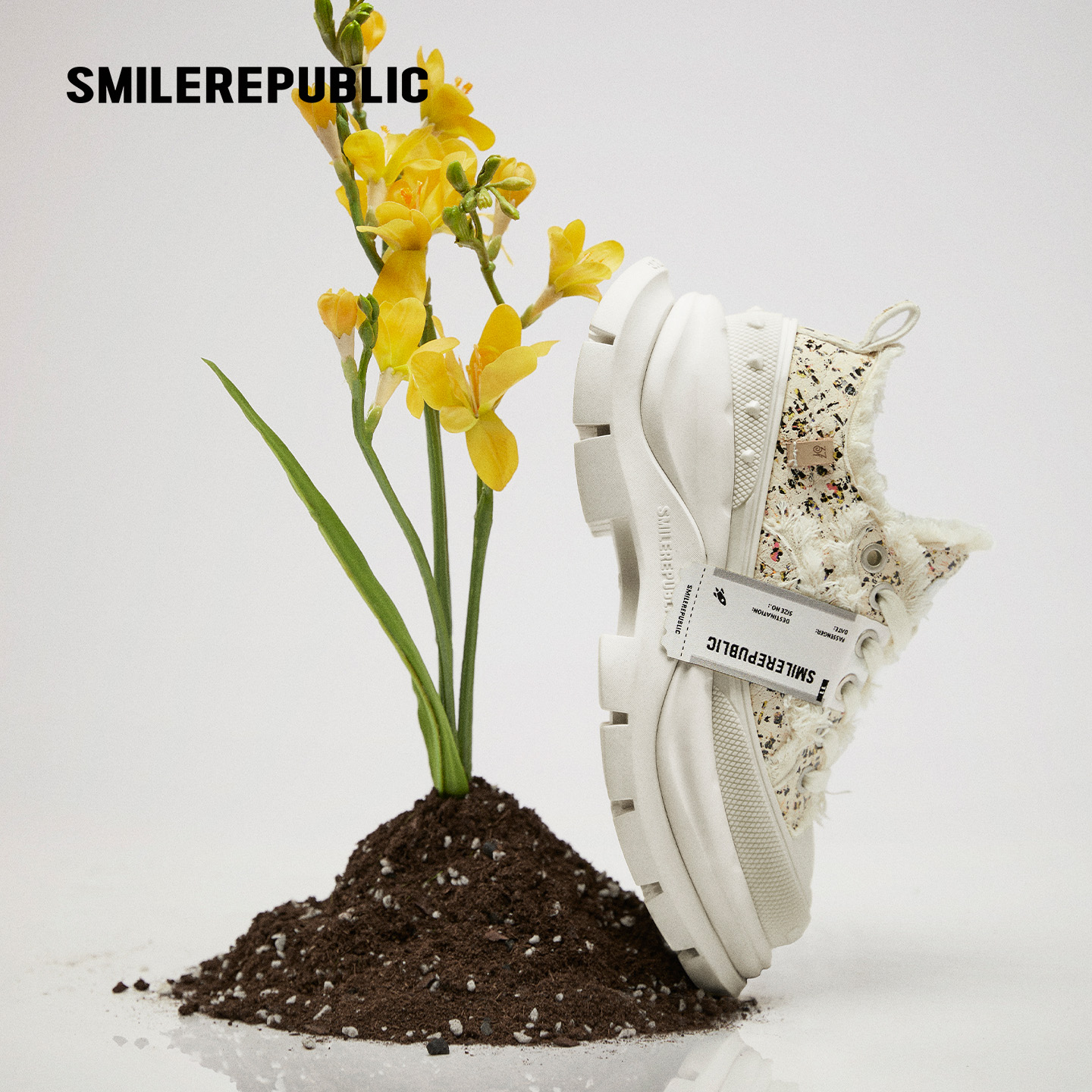 smilerepublic 开口笑2.0米白花呢低帮帆布鞋厚底鞋SR25SAS0009