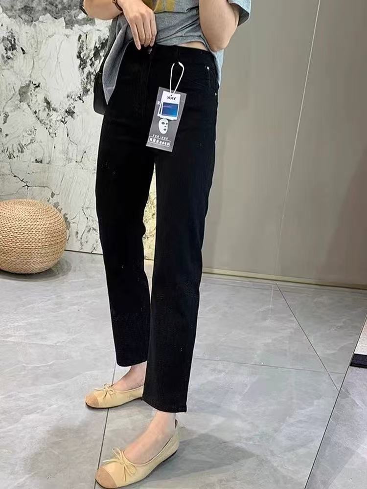 9123黑色牛仔裤女九分冰氧吧夏天超薄款高腰小个子直筒烟管裤