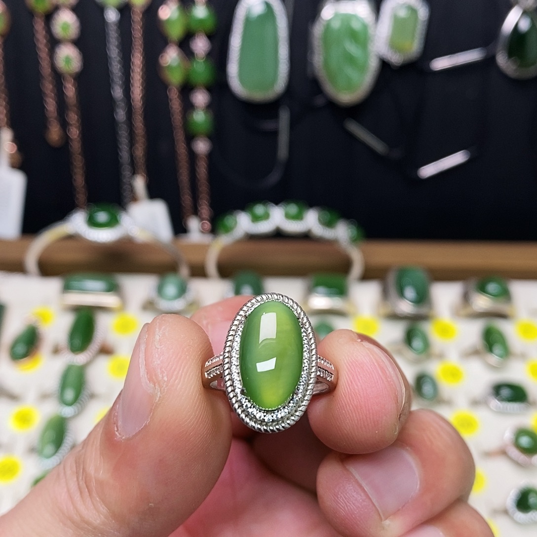 和田玉（碧玉）银S925镶嵌戒指