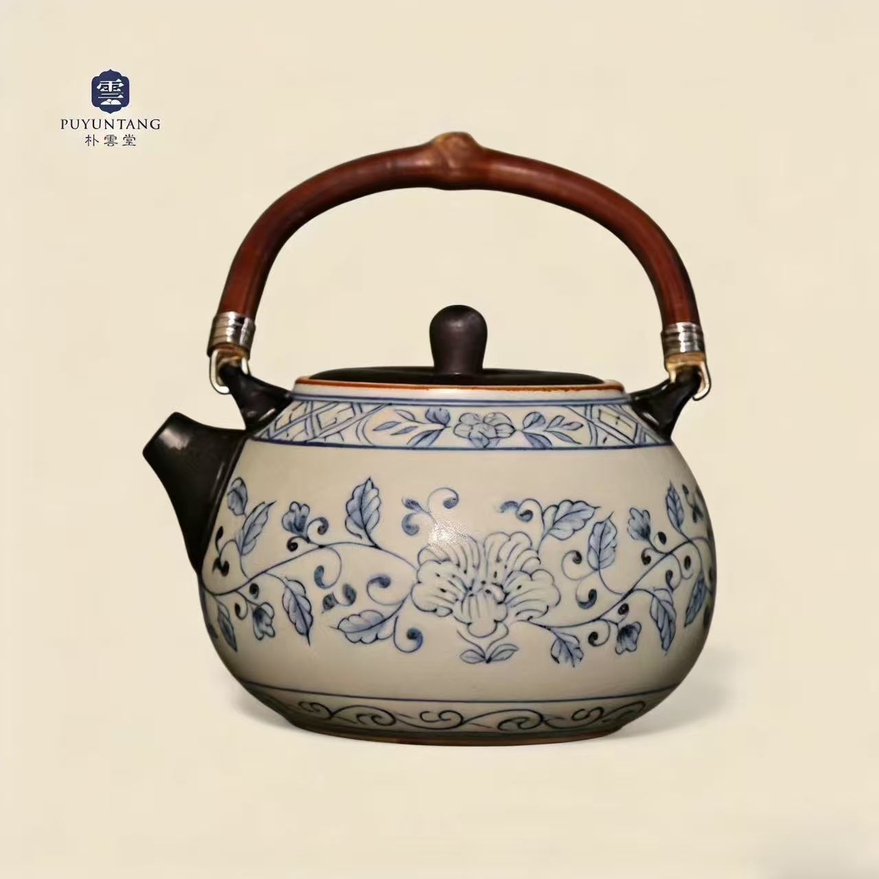 【朴云堂】缠枝蝴蝶牡丹提梁壶_190ml（A-3）