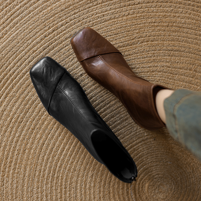 7cm粗跟法式方头短靴英伦风高跟靴子软底巨舒服简约百搭显瘦复古