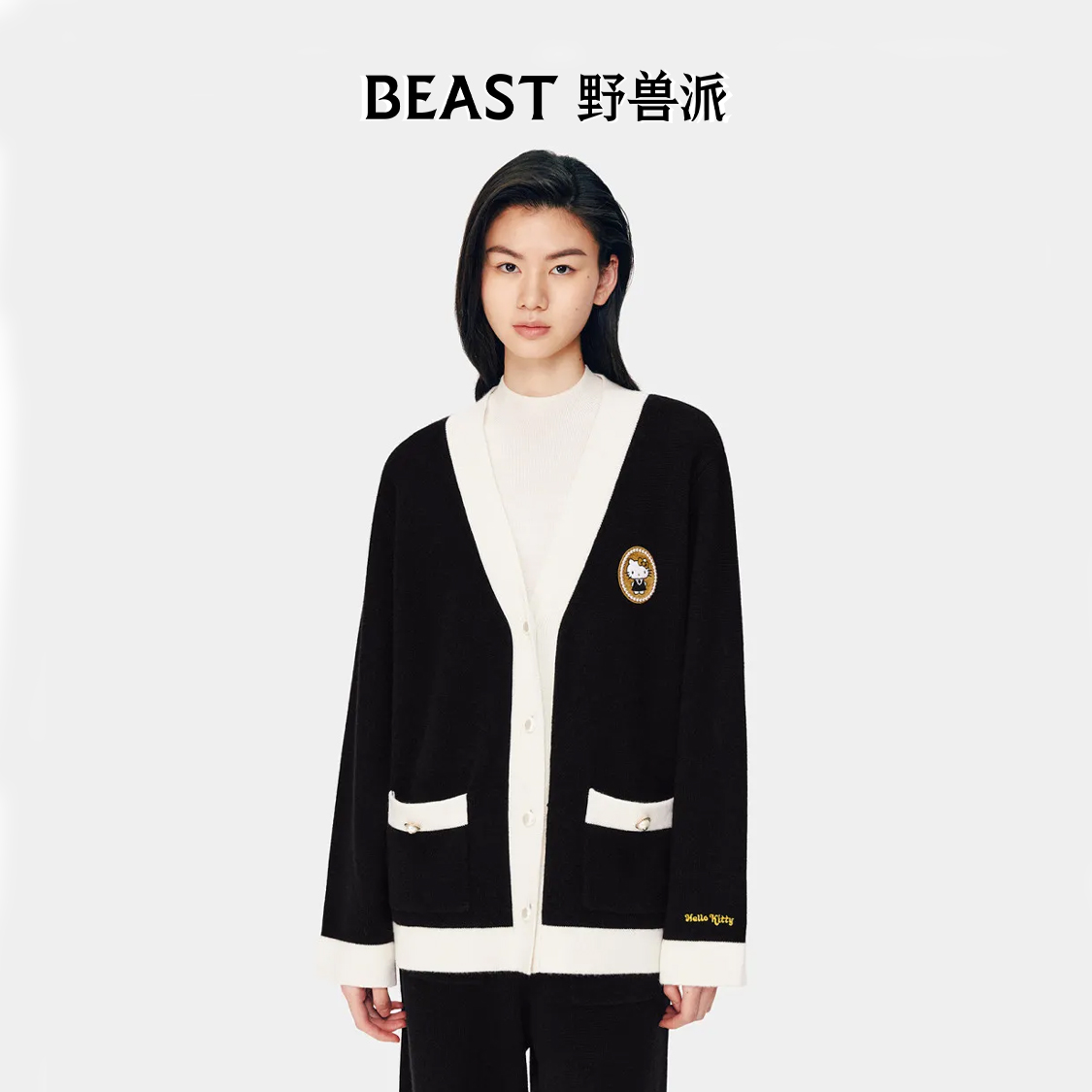 BEAST/野兽派Hello Kitty羊绒羊毛针织睡衣经典黑白
