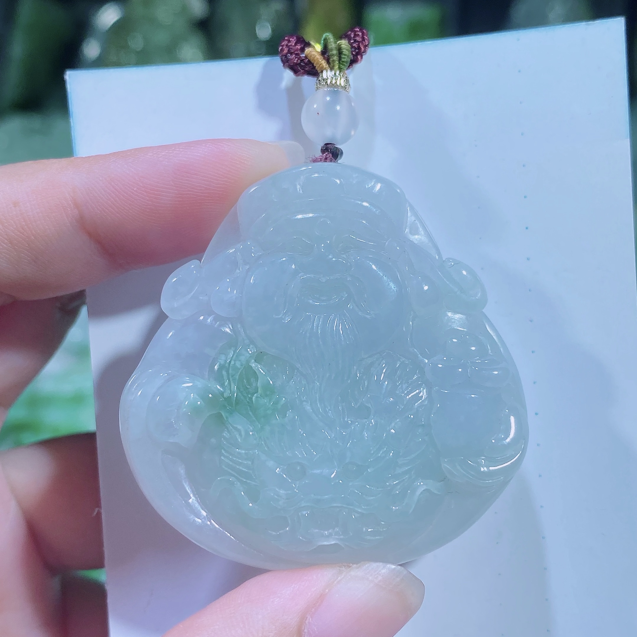 缅甸天然翡翠A货飘绿财神吊坠
