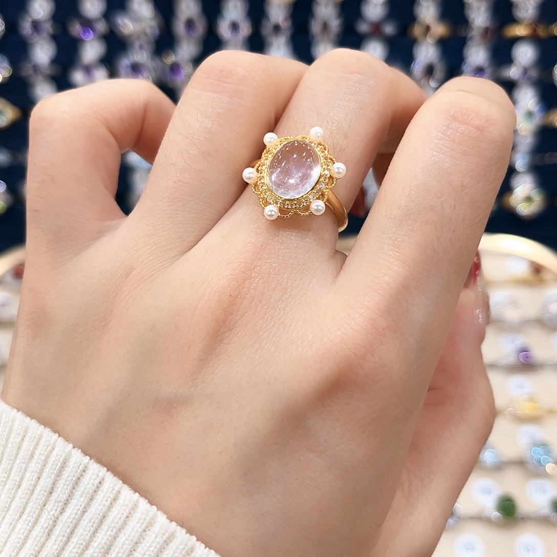 芙蓉石女款银S925镶嵌戒指