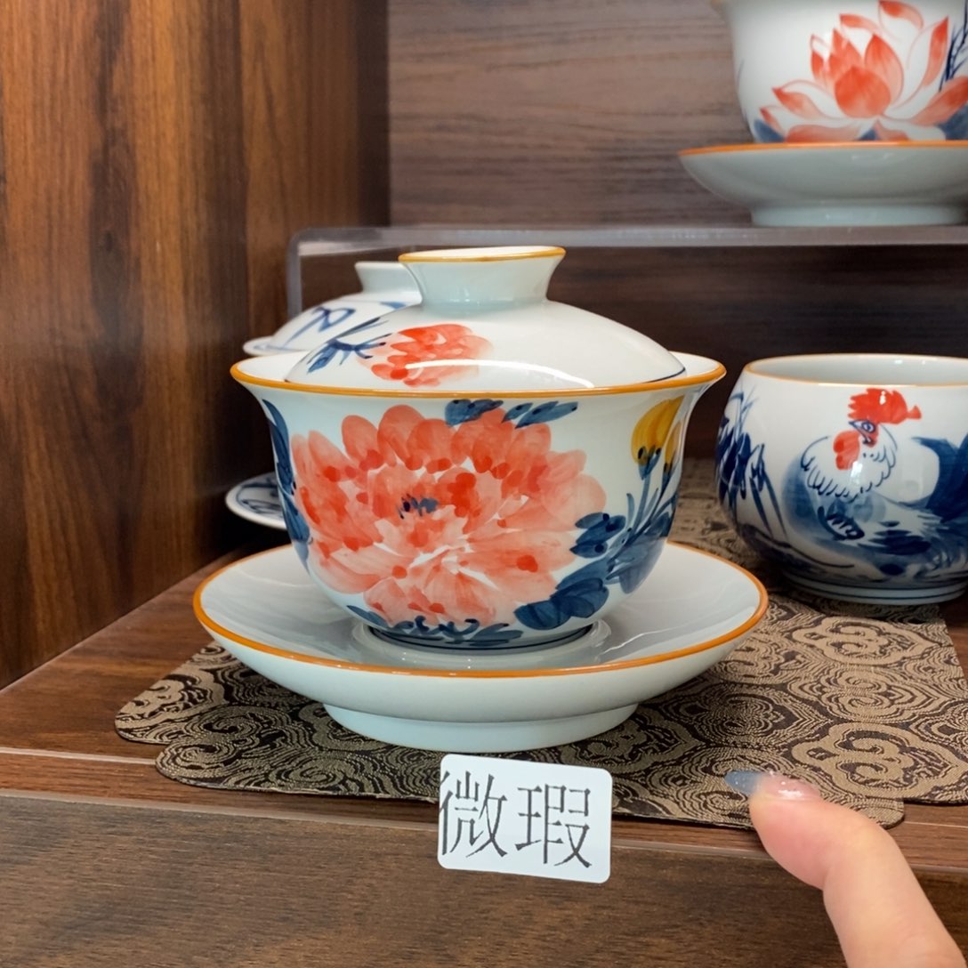 釉下手绘茶具微瑕手工绘制