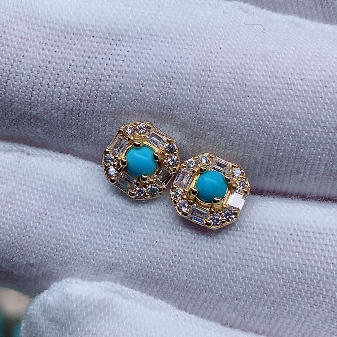 绿松石耳饰银S925镶嵌