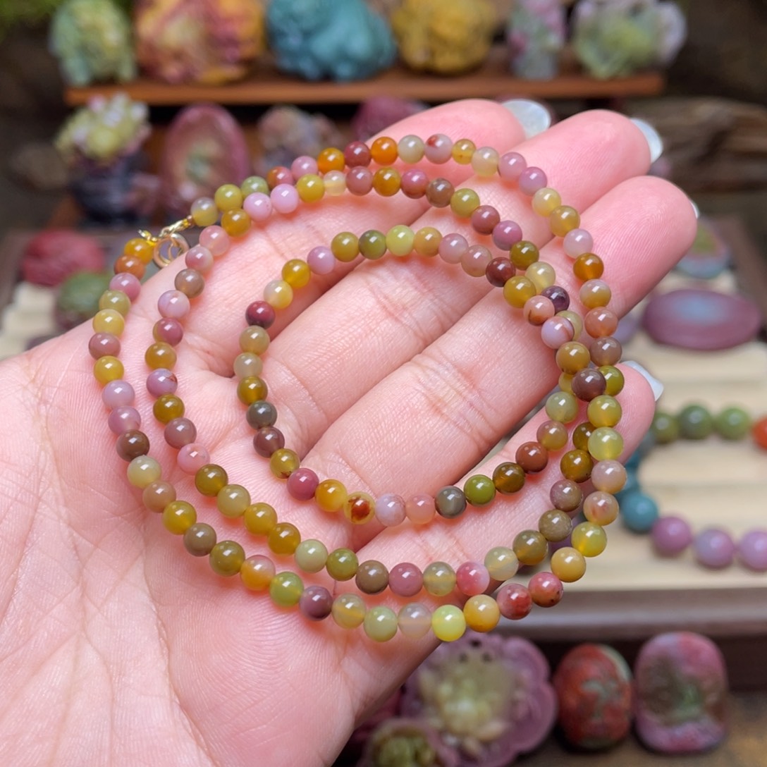 玛瑙/玉髓合金珠宝半成品盐源玛瑙小米珠锁骨链