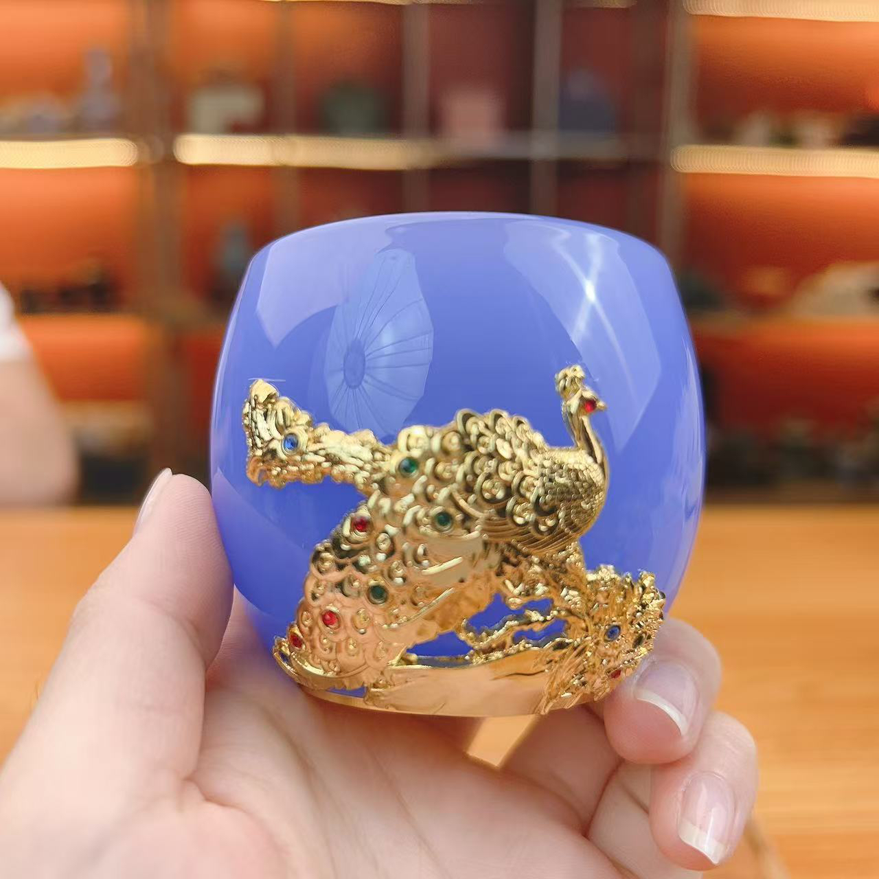 官方正品/金《镶玉富贵荣华》帝王紫琉璃功德杯/容量80毫升赠礼品袋