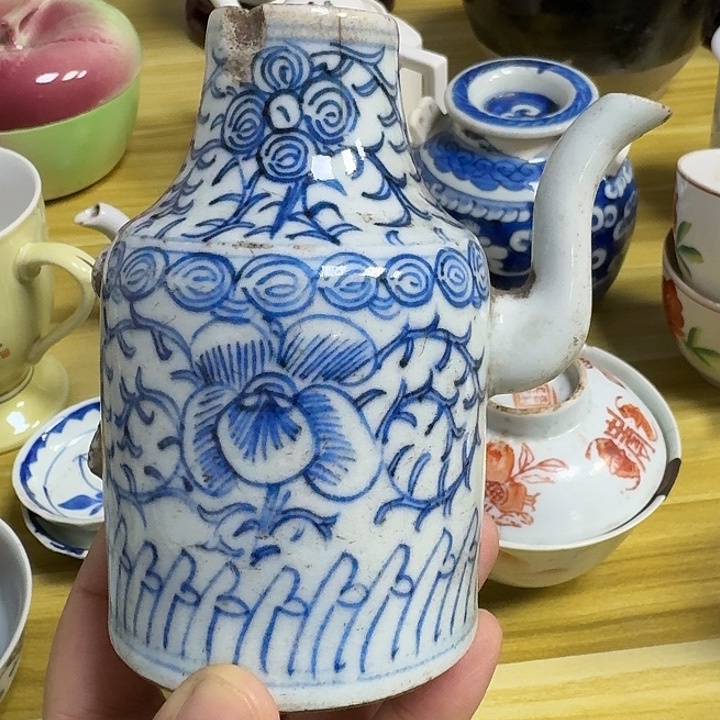 用***4青花缠枝莲小酒壶标本无盖非完整