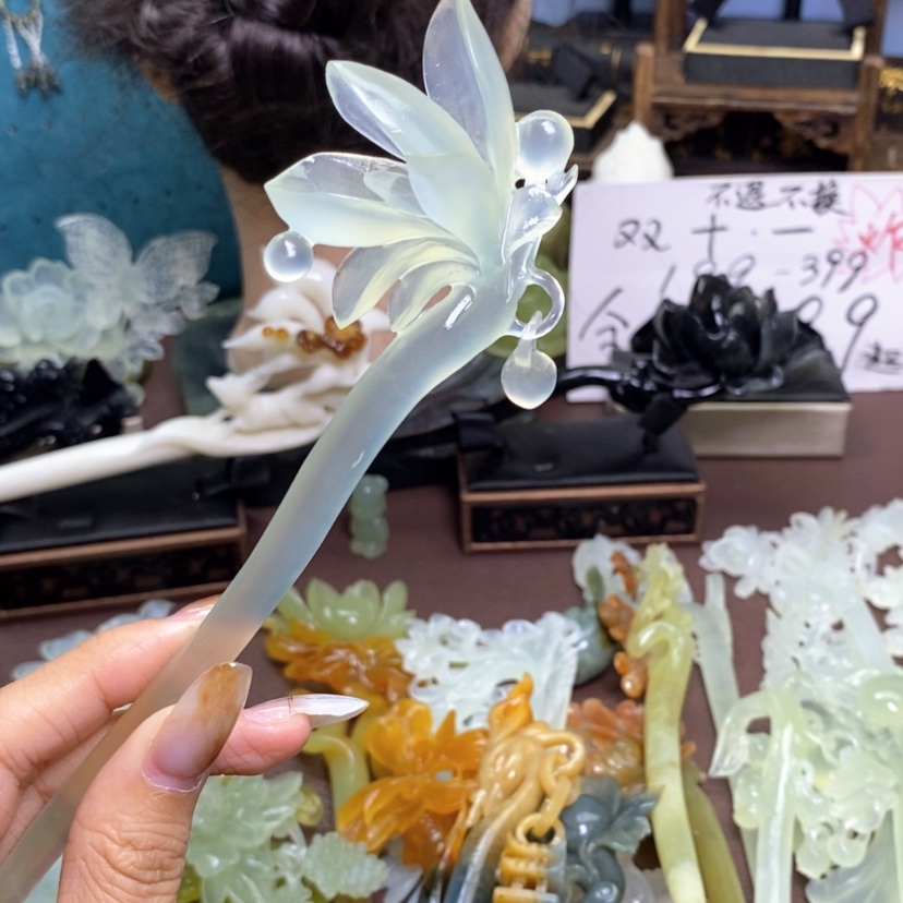 【闪购商品】未镶嵌蛇纹石玉发饰平**遂