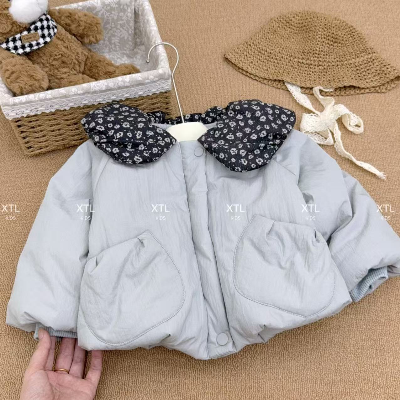 【XTL】2025新深秋海盐蓝碎花娃娃领TU毛加厚保暖棉衣832