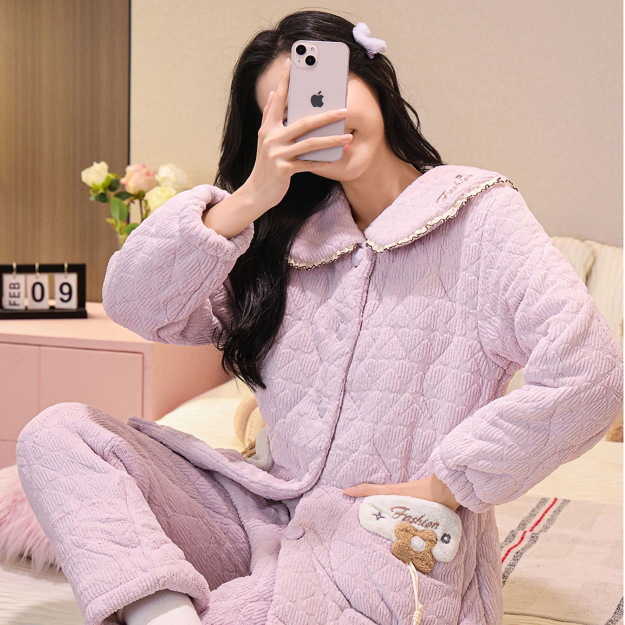 514女冬季睡衣家居服套装秋冬季春秋保暖冬款长款宽松冬天