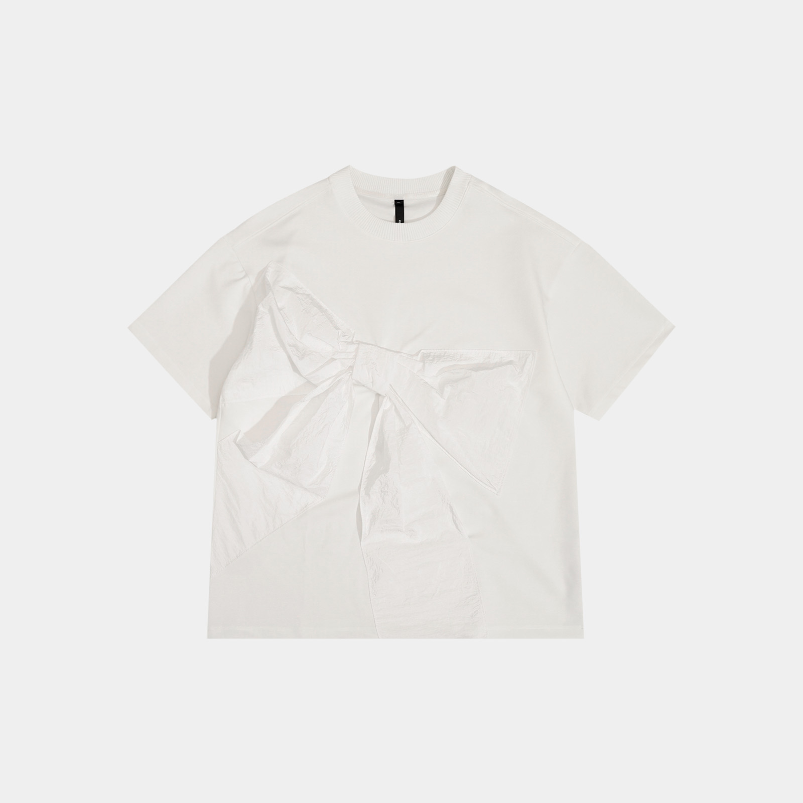 GGAHOLIDAY休闲简约宽松百搭舒适蝴蝶结拼接白色短袖T恤-152345