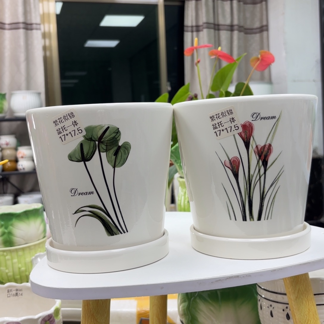 夏西陶瓷花盆@@繁花似锦