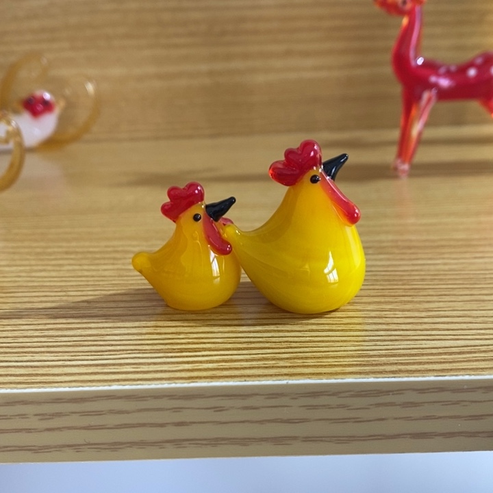 琉璃手工艺品琉璃一大一小鸡