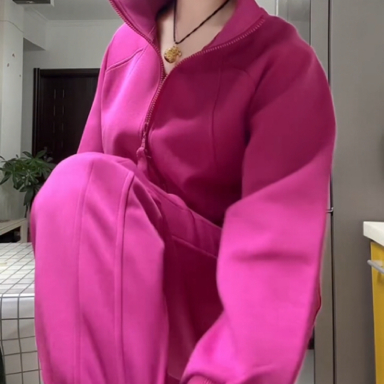 2024新款百搭洋气火龙果色时尚套装女新款立领上衣气质两件套潮