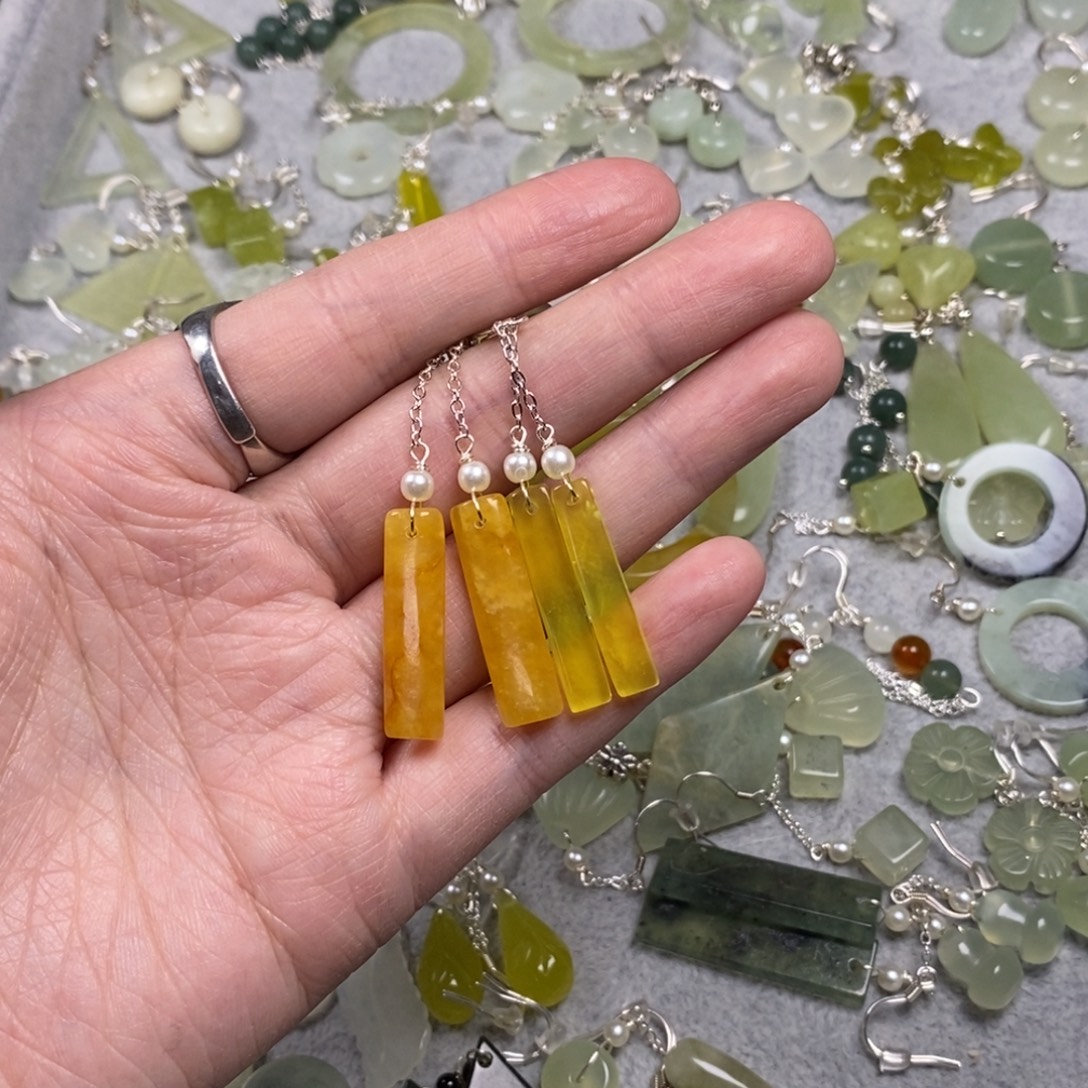 故***意蛇纹石玉银S925镶嵌挂件耳饰耳环项链