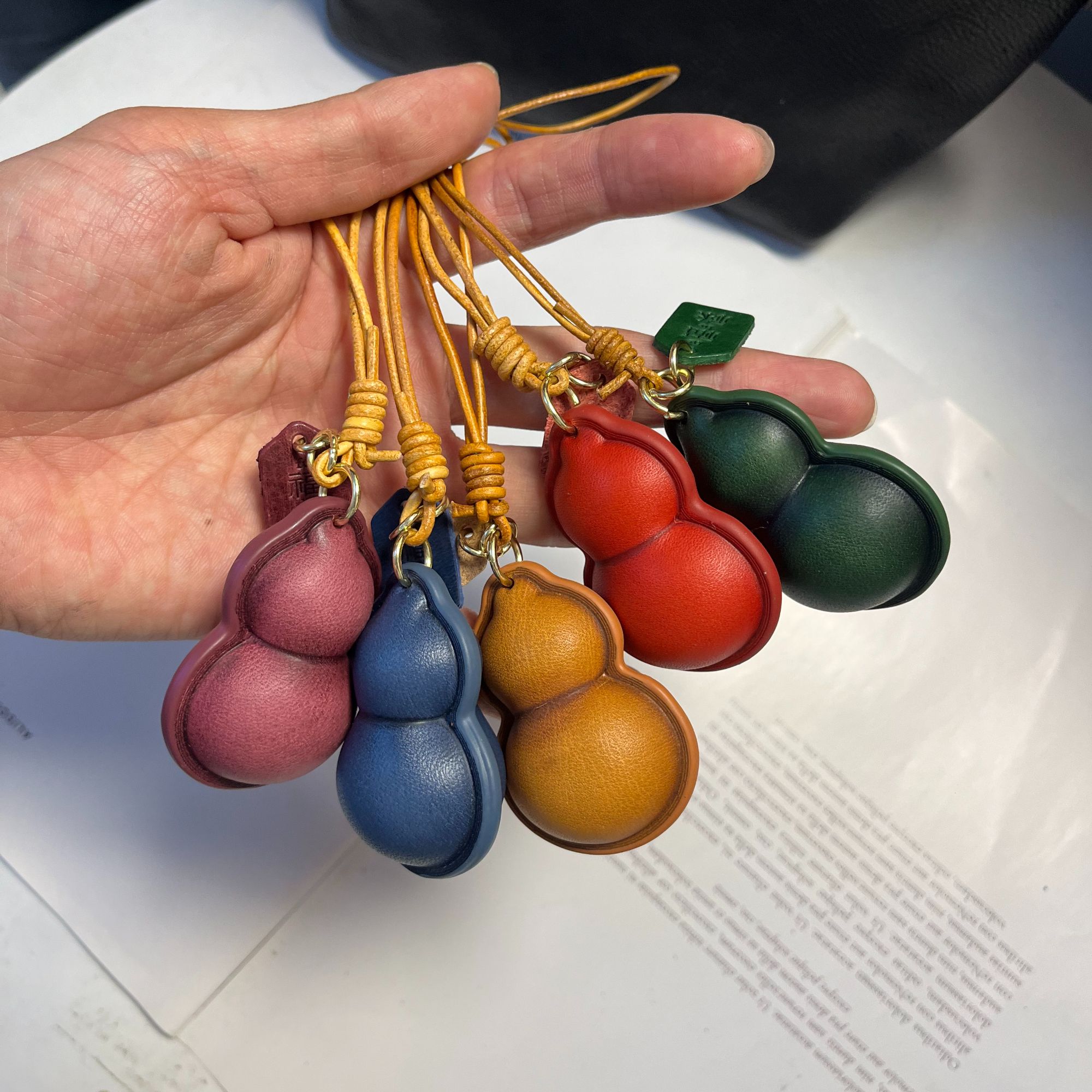 多彩色福禄葫芦真皮包宠挂件头层牛皮手工饰品