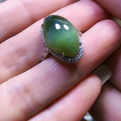 和田玉银S925镶嵌戒指