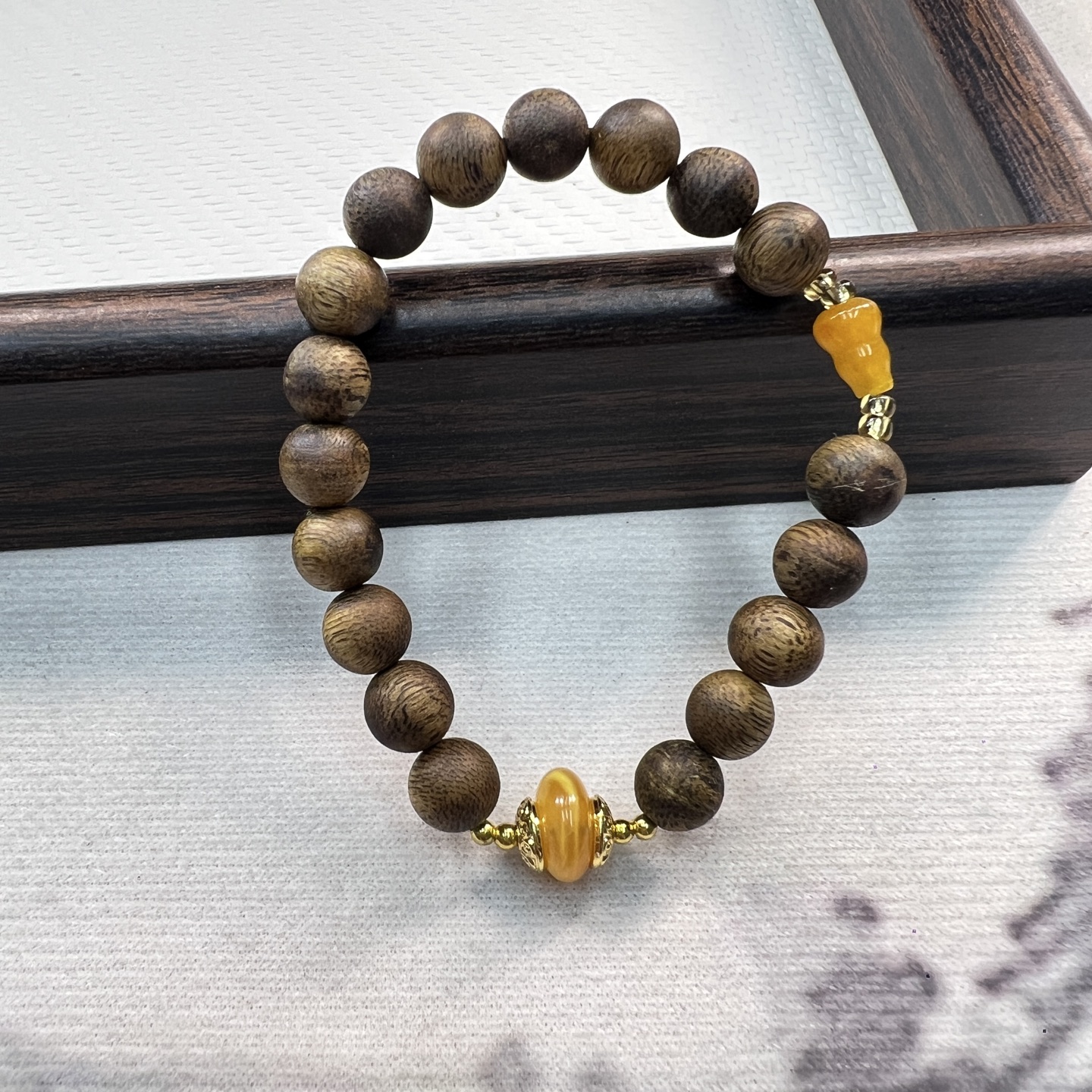 沉香天然奇楠沉香木拼接蜜蜡手链国风小众设计手饰串026