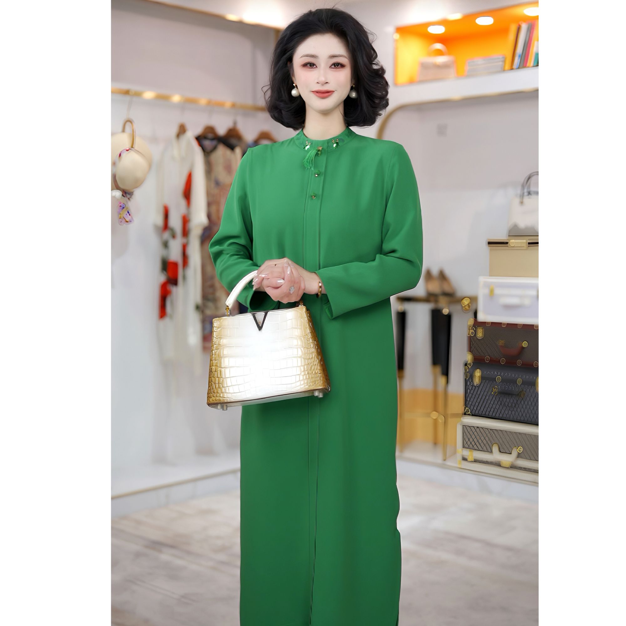 2025年早春新款气质复古中式绣花连衣裙SL25054