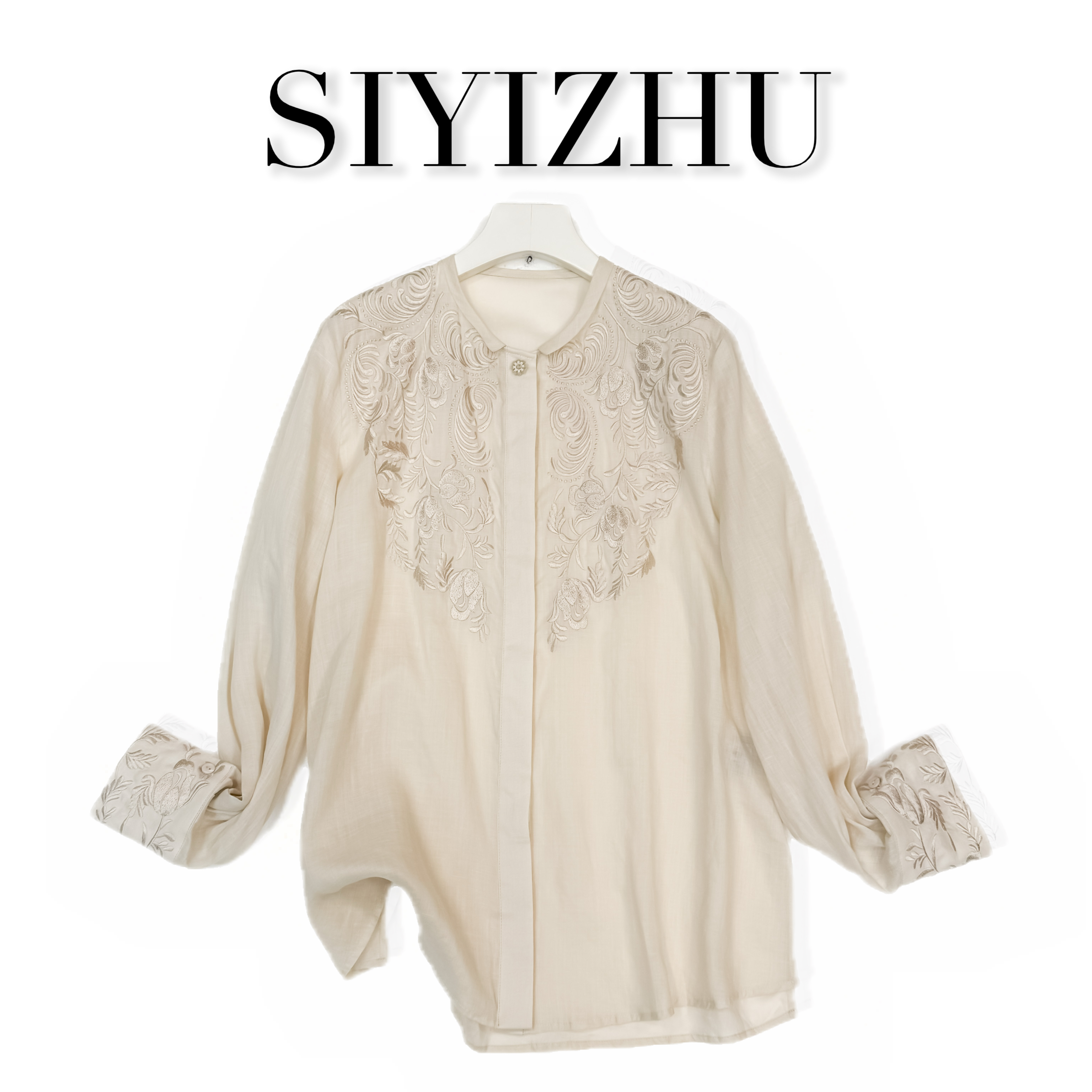 【丝意竹】【22C587】新中式气质轻奢绣花长袖百搭宽松设计感衬衫女