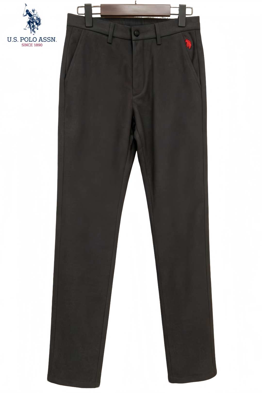 USPAUSPA男士深灰红标刺绣舒适直筒秋冬百搭商务休闲裤