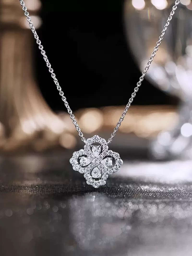 链子925银锆石 闪钻幸运项链轻奢锁骨链四叶草生日礼物男女同款