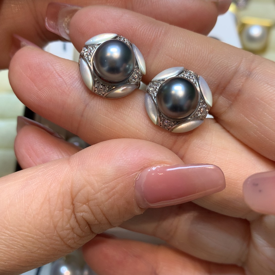 海水珍珠耳饰银S925镶嵌