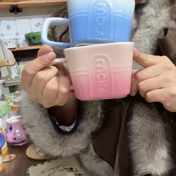 珐琅釉方咖啡杯蓝色➕粉色