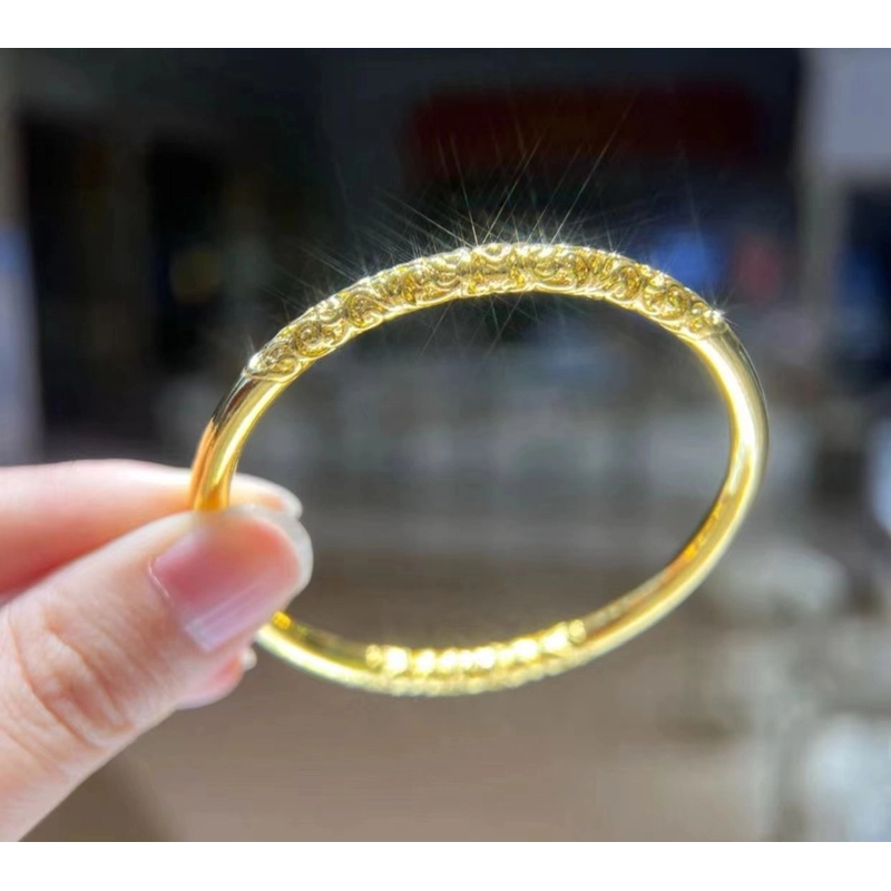 足银手镯 足银999 卷草纹手镯 金店同款实心不掉色（星星）
