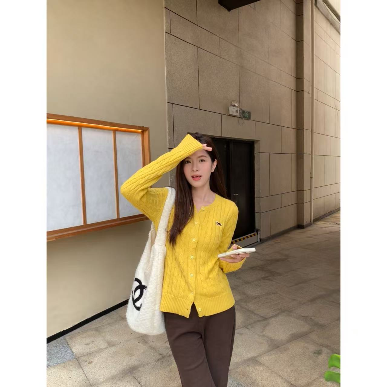 【小狗画家】加长秋冬外穿叠穿慵懒风百搭麻花针织衫开衫上衣25265