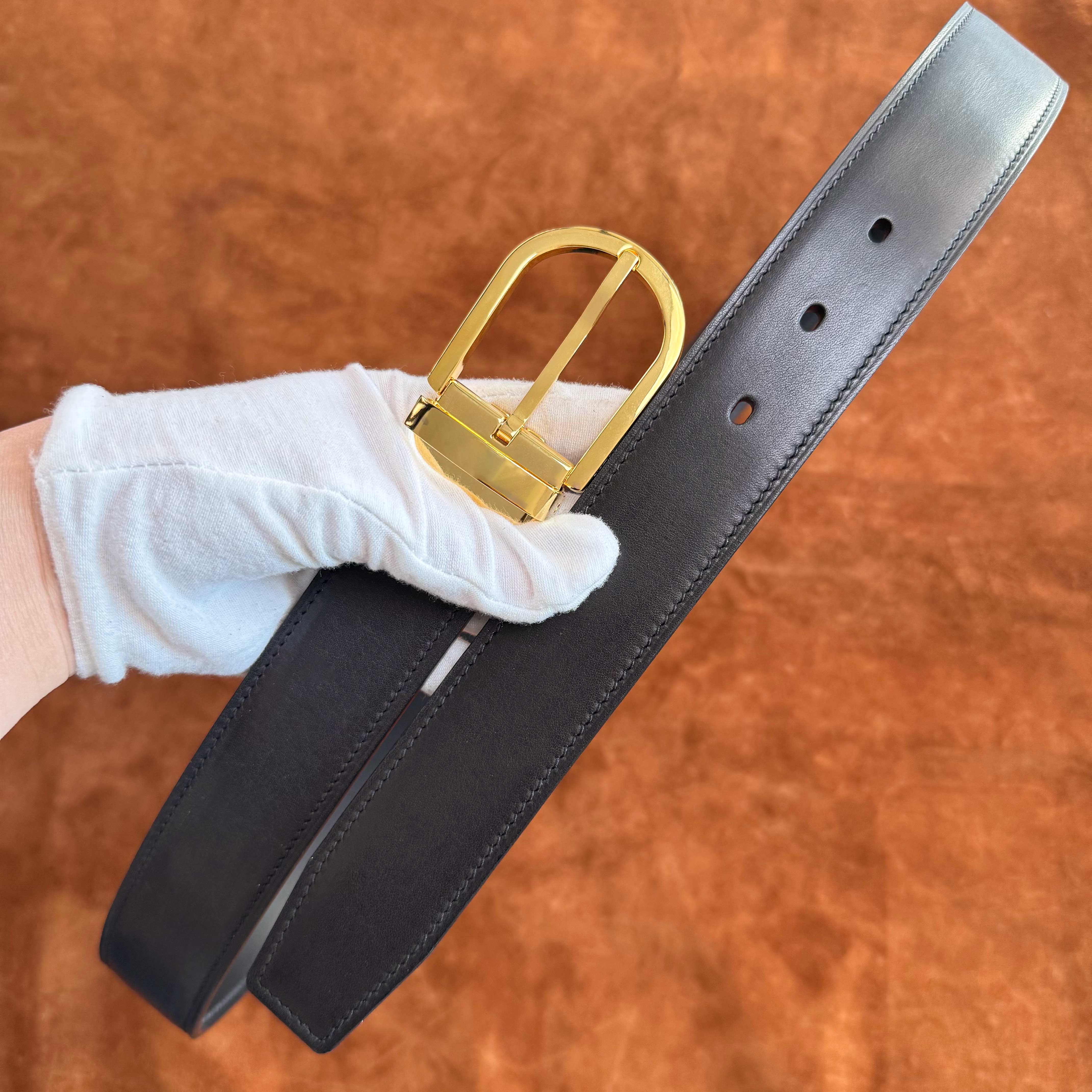法产巴哈小牛皮【镀金针扣】双面手工制作真皮舒服休闲男士裤腰带