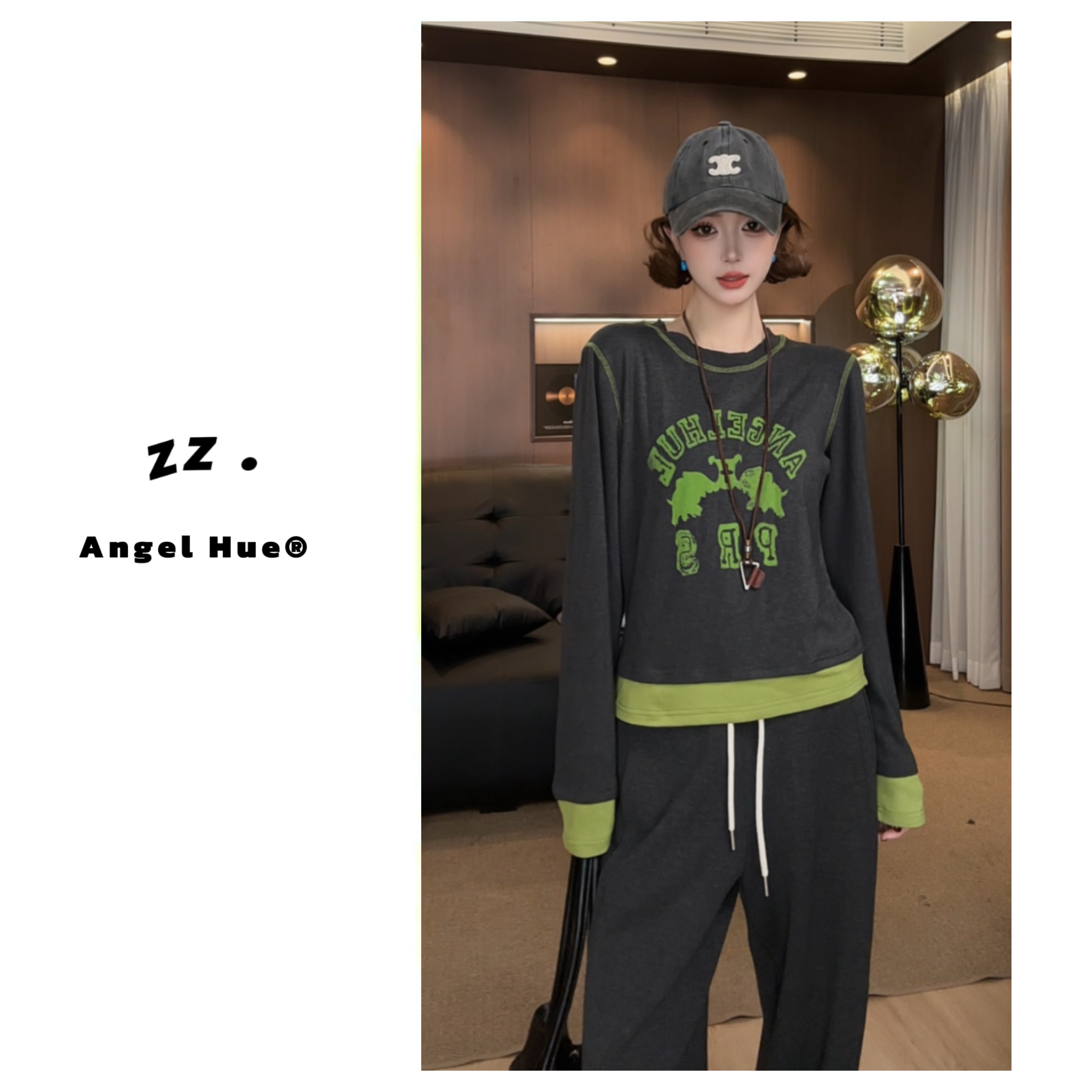 zz · 秋冬打底针织撞色绵羊毛针织上衣拼色内搭宽松百搭女2030