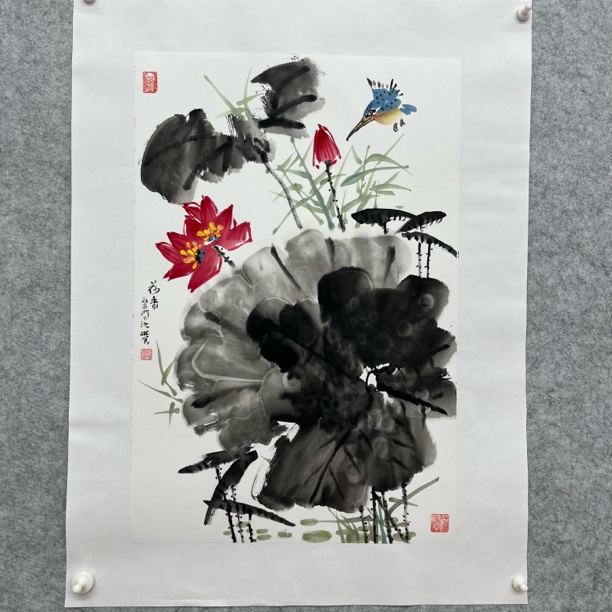 纯手绘国画荷花荷香和和美美四尺三开45/68