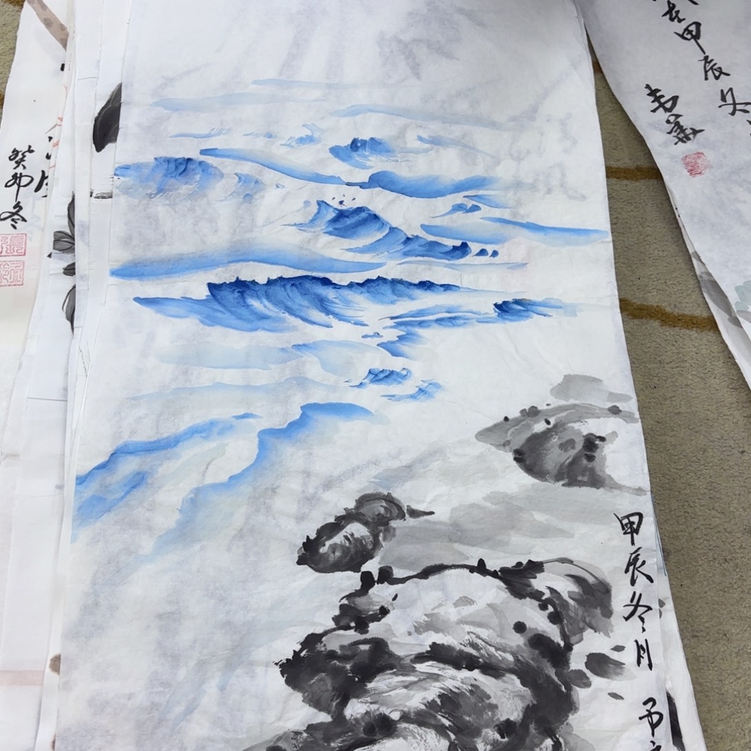 国画四尺四开花鸟童