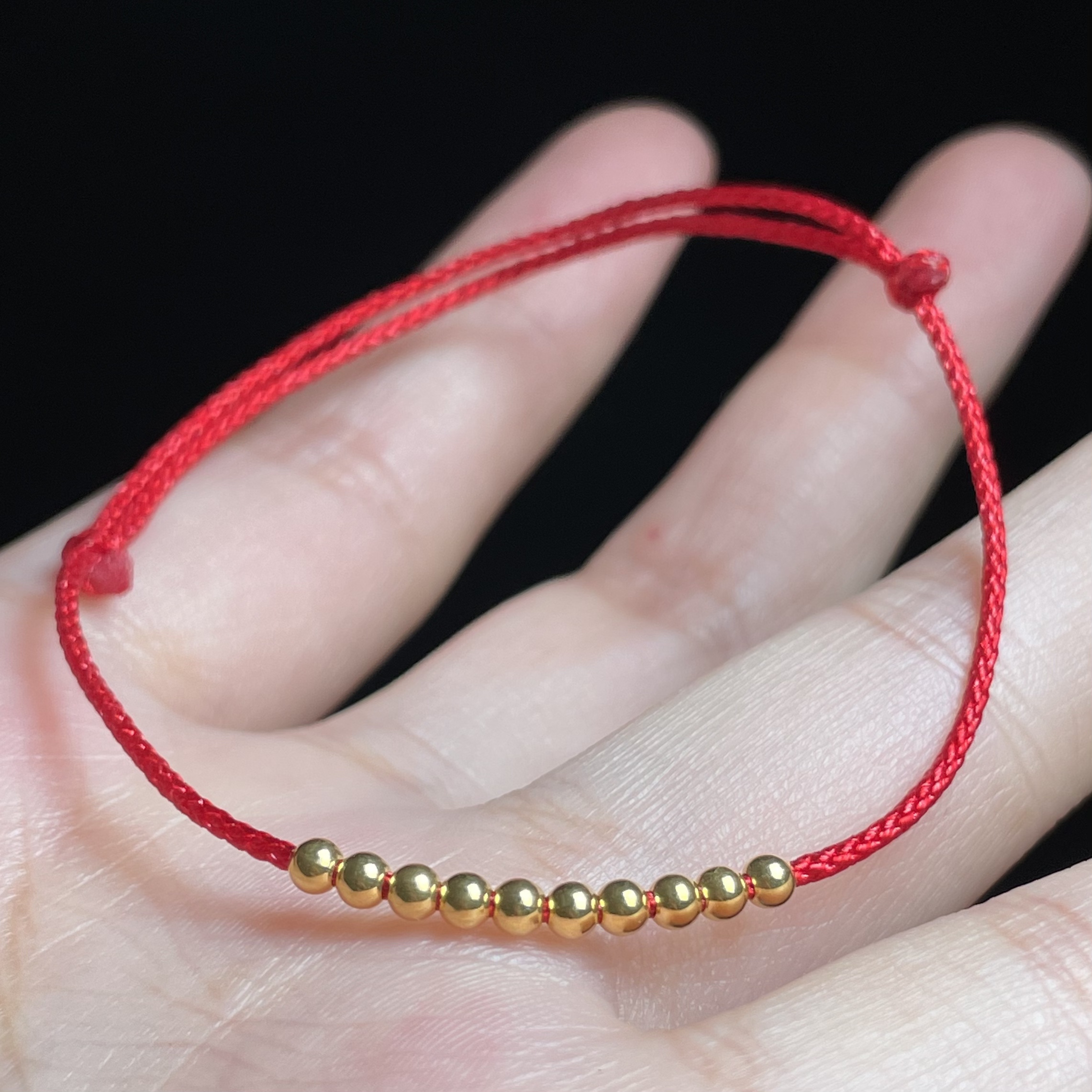 L【玉总珠宝】18k十全十美光珠红绳 多样性发一 CAN180216