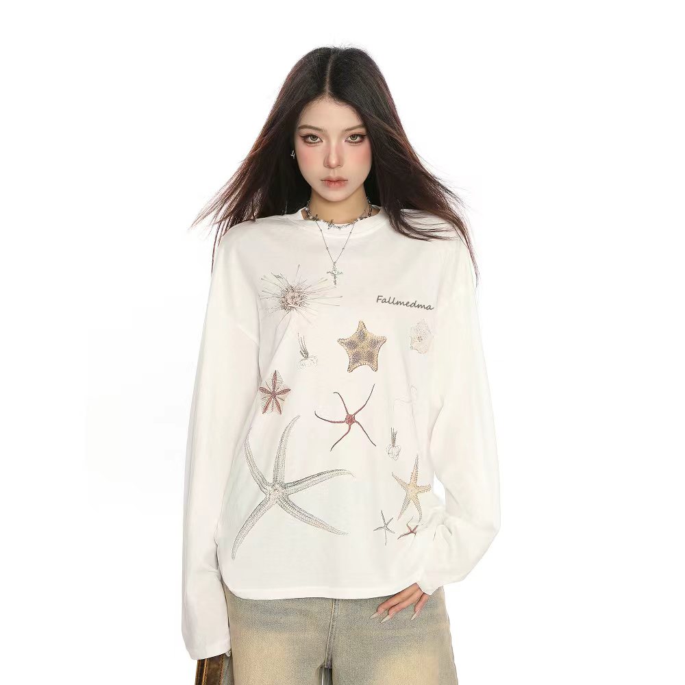  春秋新款圆领长袖t恤女生韩系ins衣服百搭时尚潮流设计开衫 