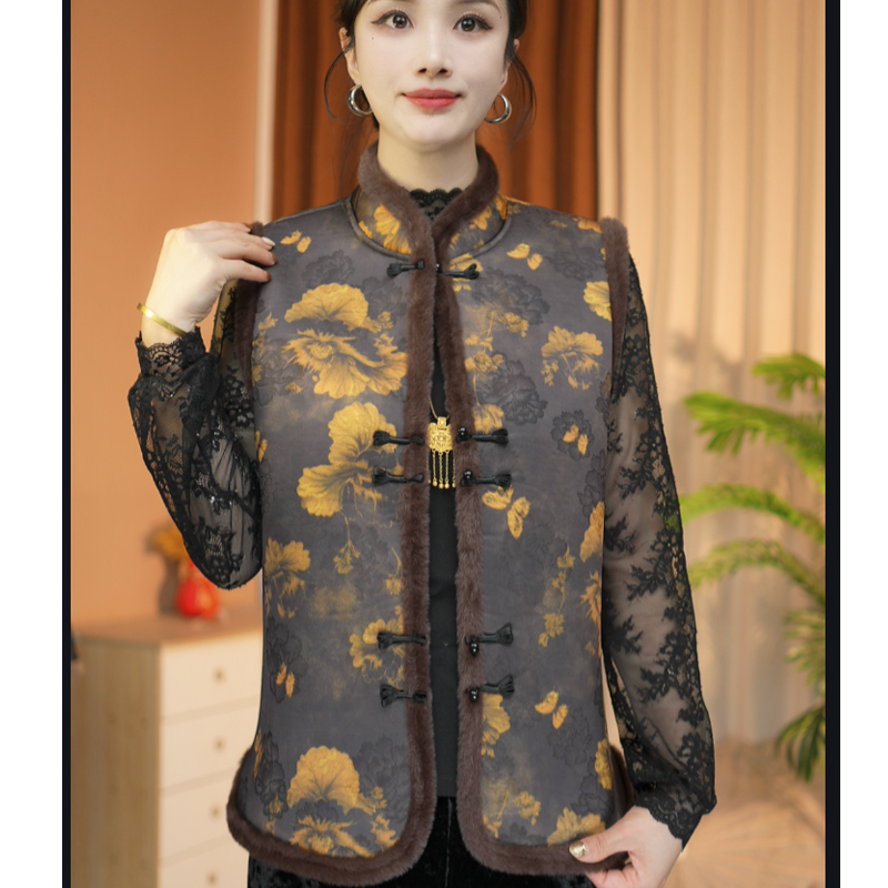 加绒款新中式复古提花马甲百搭气质盘扣中国风马夹秋冬马甲