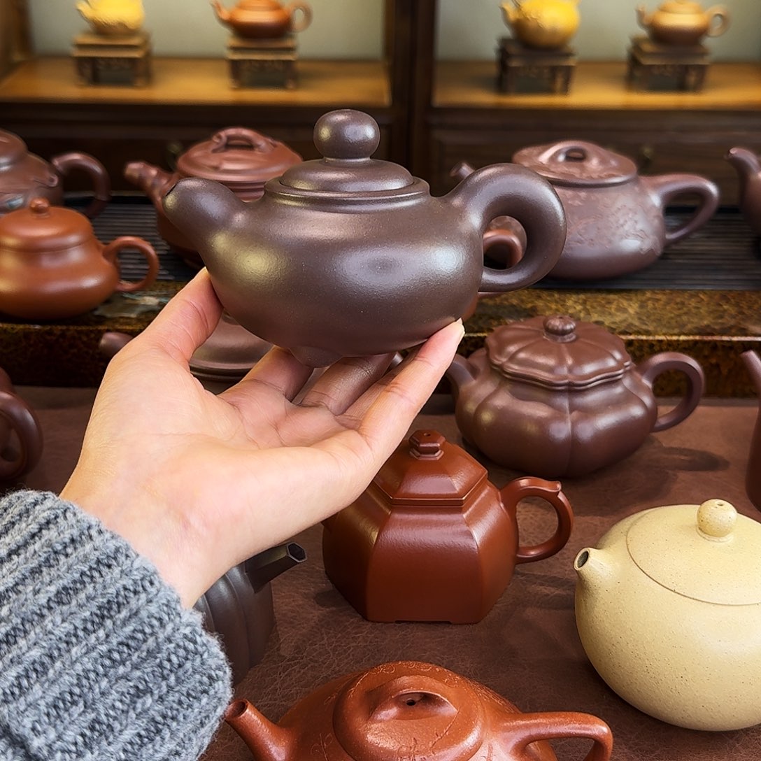 紫砂茶壶木*道洪圆朱，底槽清