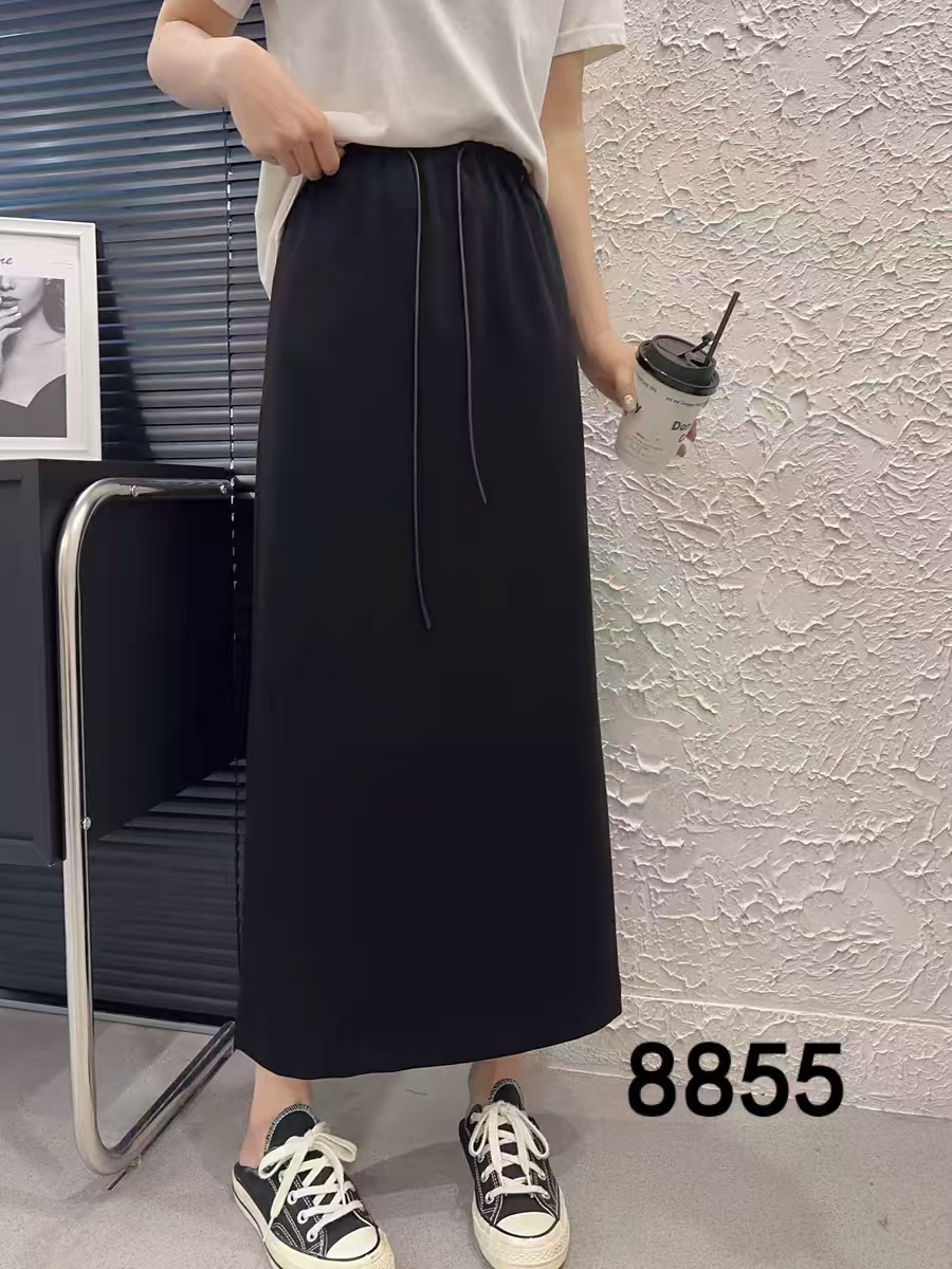 8855#【裙长82】2025新款气质时尚细闪设计松紧抽绳半身裙