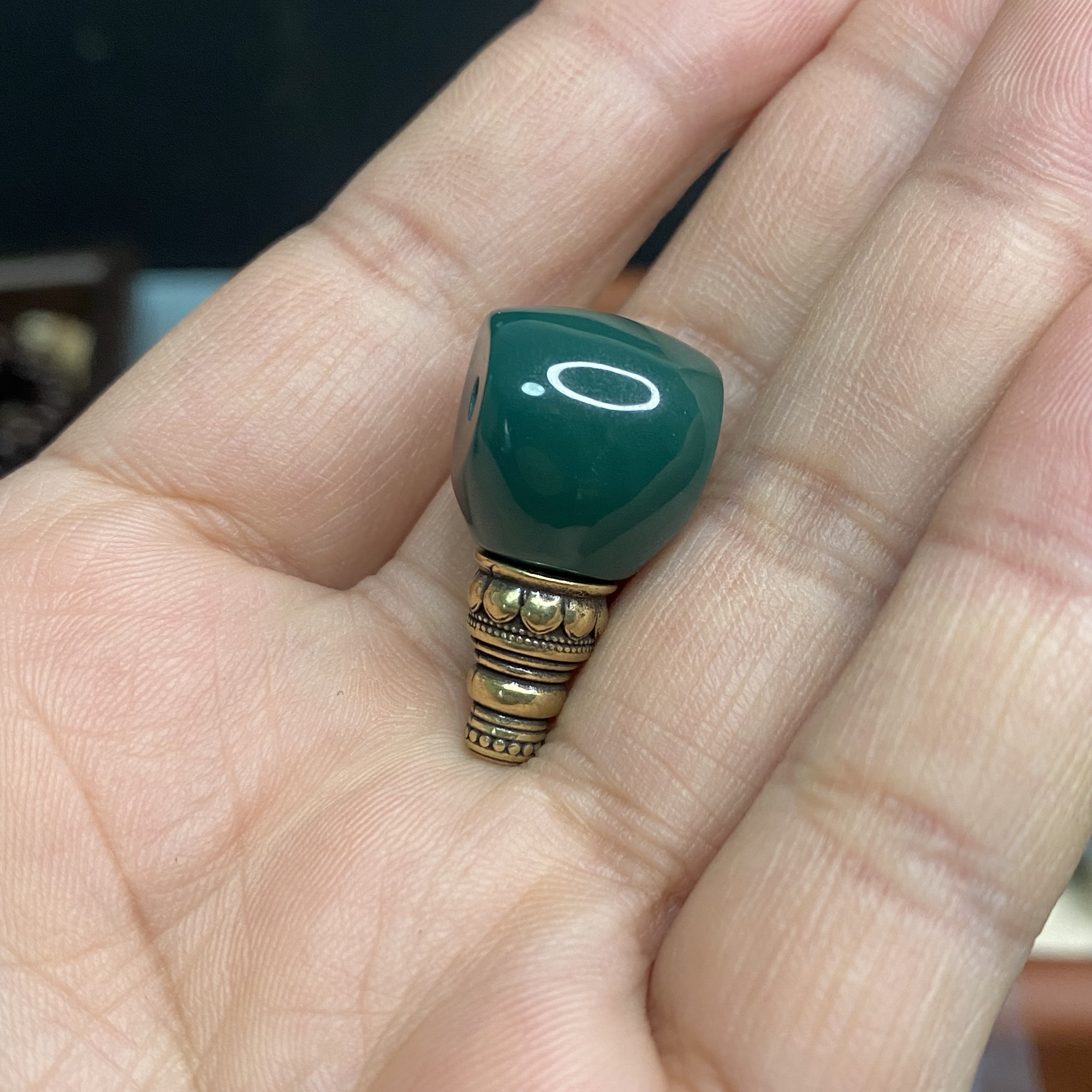 雪巴琉璃榫卯分体三通象牙白色系文玩diy佛头配饰