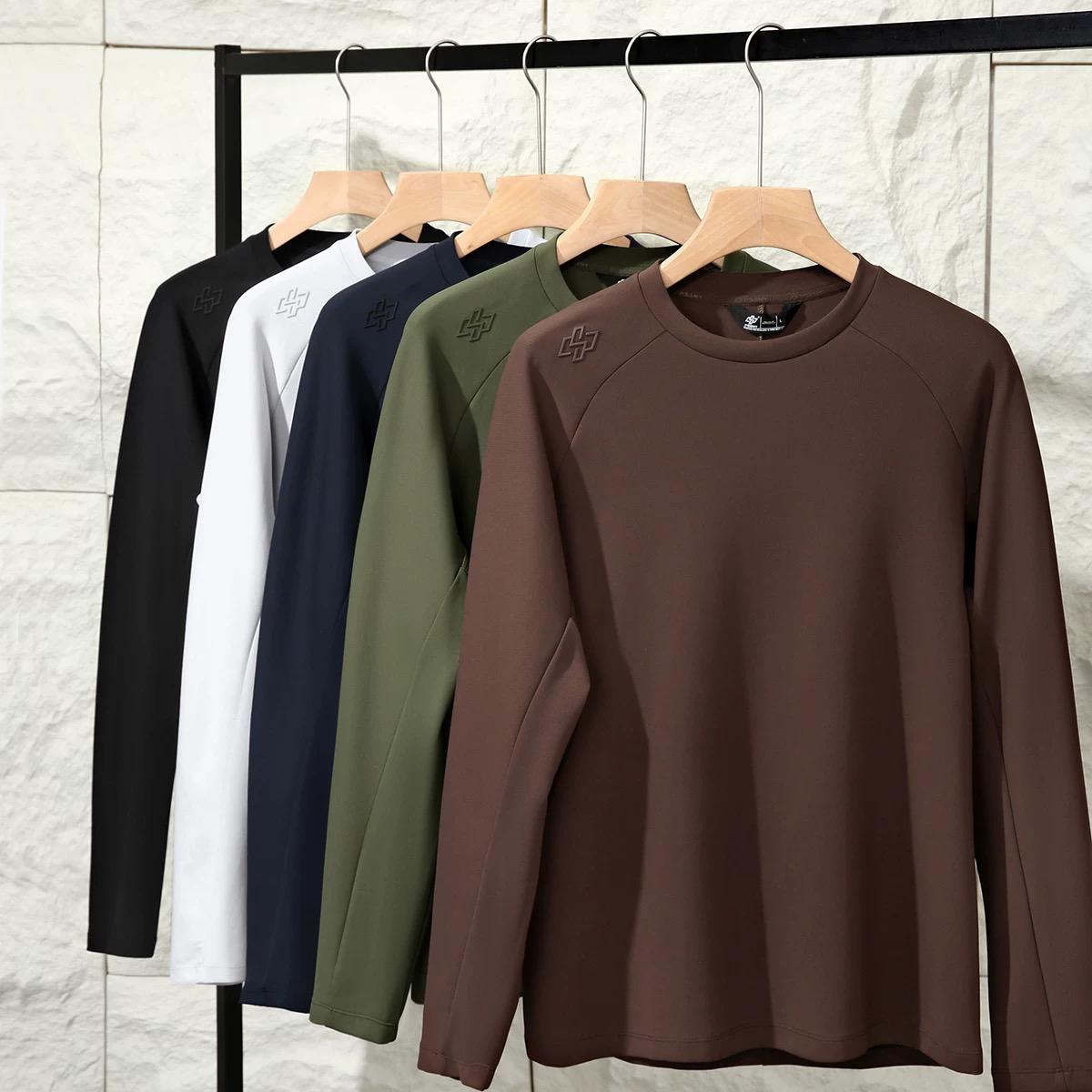  礼袋装 科技中空纱 蓄热保暖 高弹透气 秋季新款男士圆领长袖T恤