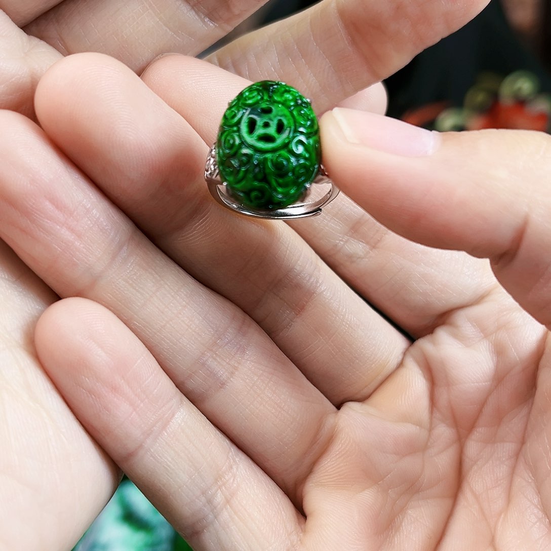 翡翠戒指银S925镶嵌戒指