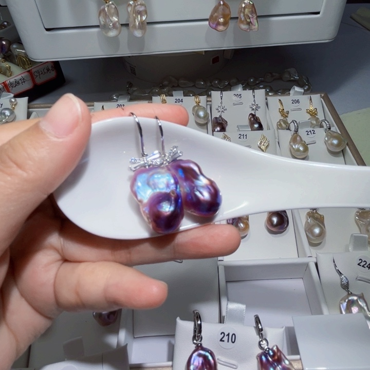 淡水珍珠耳饰银S925镶嵌L*