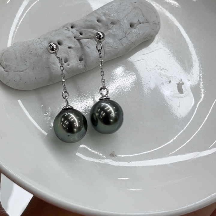 银S925镶嵌耳饰海水珍珠9-10mm