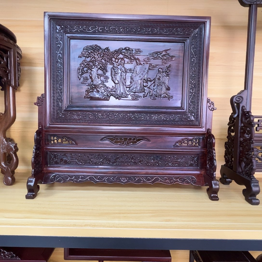 交趾黄檀（大红酸枝）屏风摆件41/41/12厘米