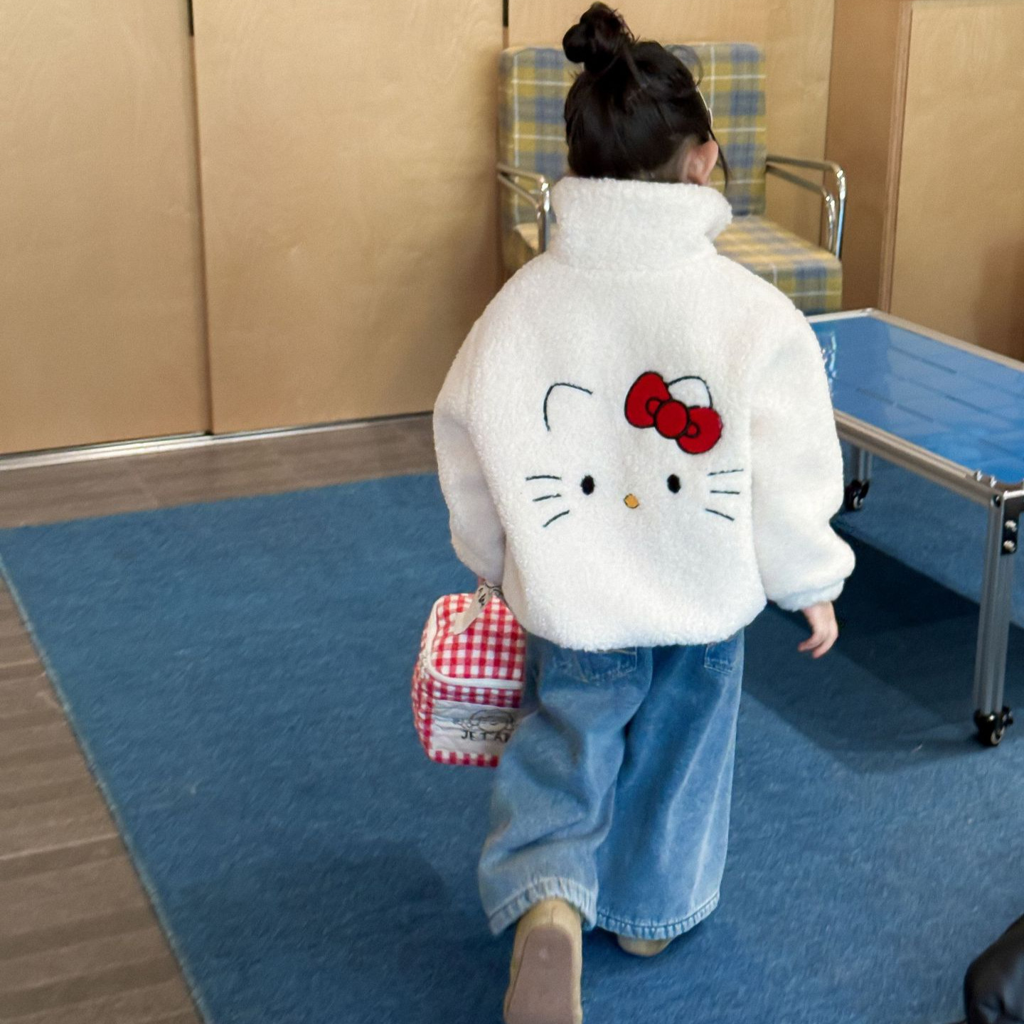 小粉象 ·女童2025冬季新款韩版可爱猫咪刺绣外套洋气牛仔裤套装