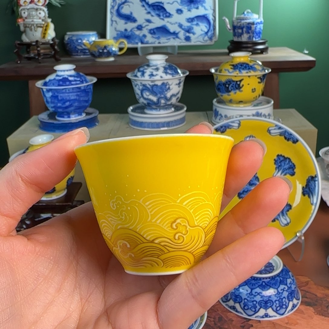 杯私*菜水造2.0黄釉海水铃铛杯杯
